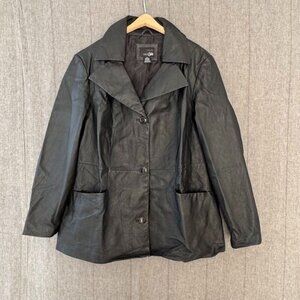 Y2K East 5th Black 100% Leather Double Notch Collar Long Line Jacket Size 1X